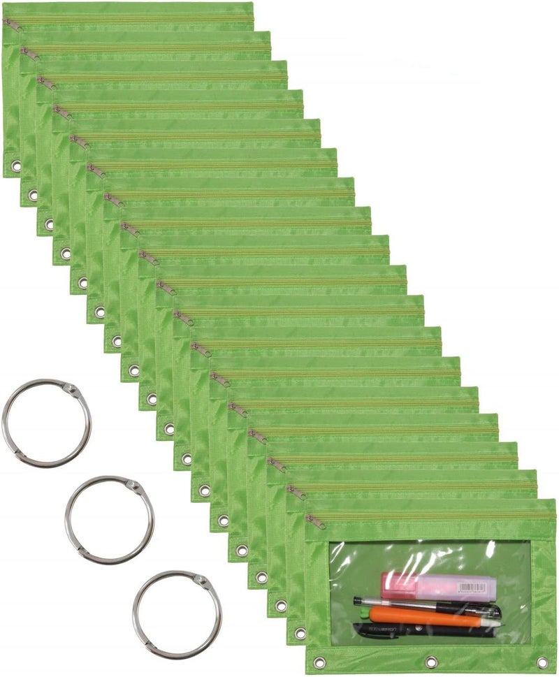 WODISON 18-Packs 3 Ring Pencil Pouch with Clear Window School Classroom Binder Pocket Case Office Stationery Bag Green - Image 1